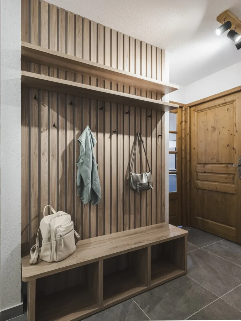 Conception d'un meuble d'entrée en bois par Marjolaine Berthet Interior Design, Architecte d'intérieur à Chamonix 74